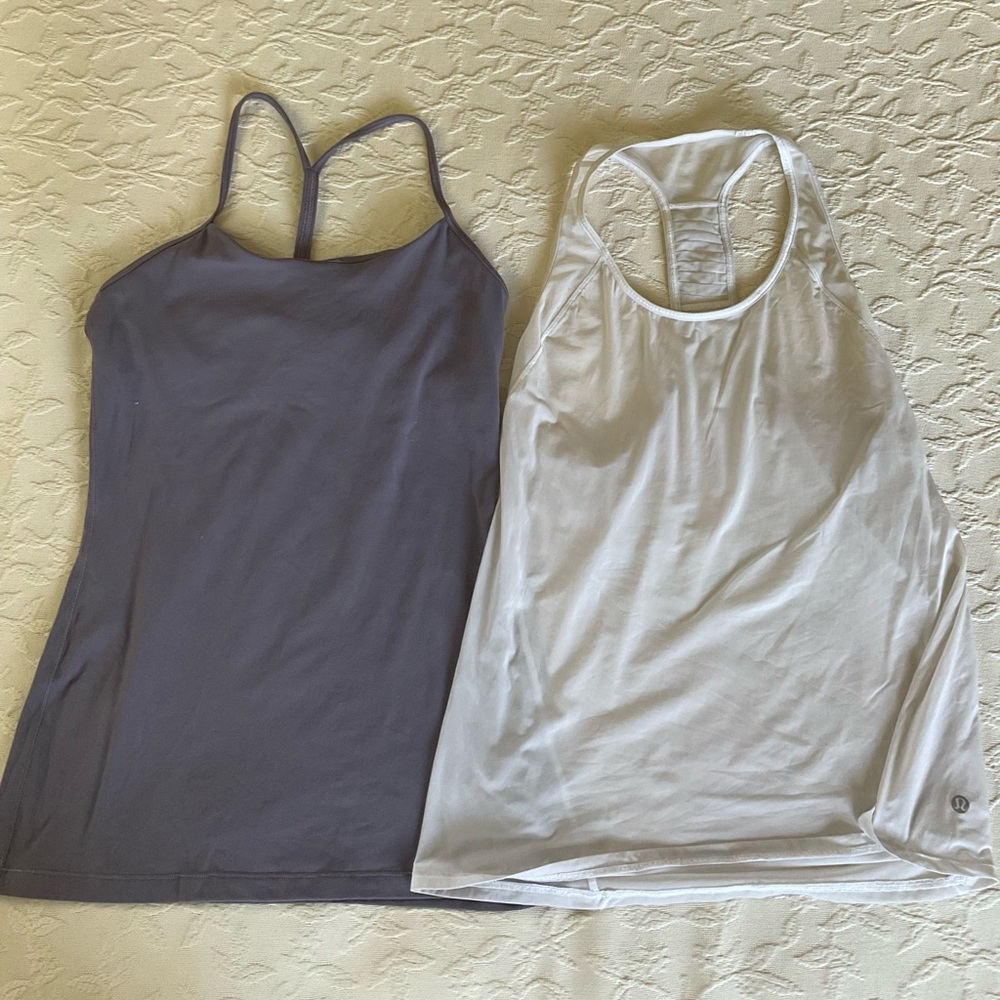 LULULEMON Lot Of 2 Tank Tops One Eggplant One Sheer White Womens size small